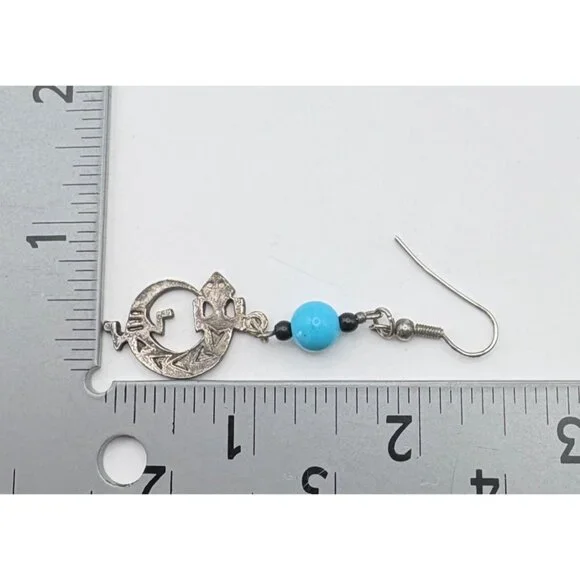 Vintage Lizard Dangle Earrings Silver Tone With Bead Accents Desert Gecko - Picture 2 of 6
